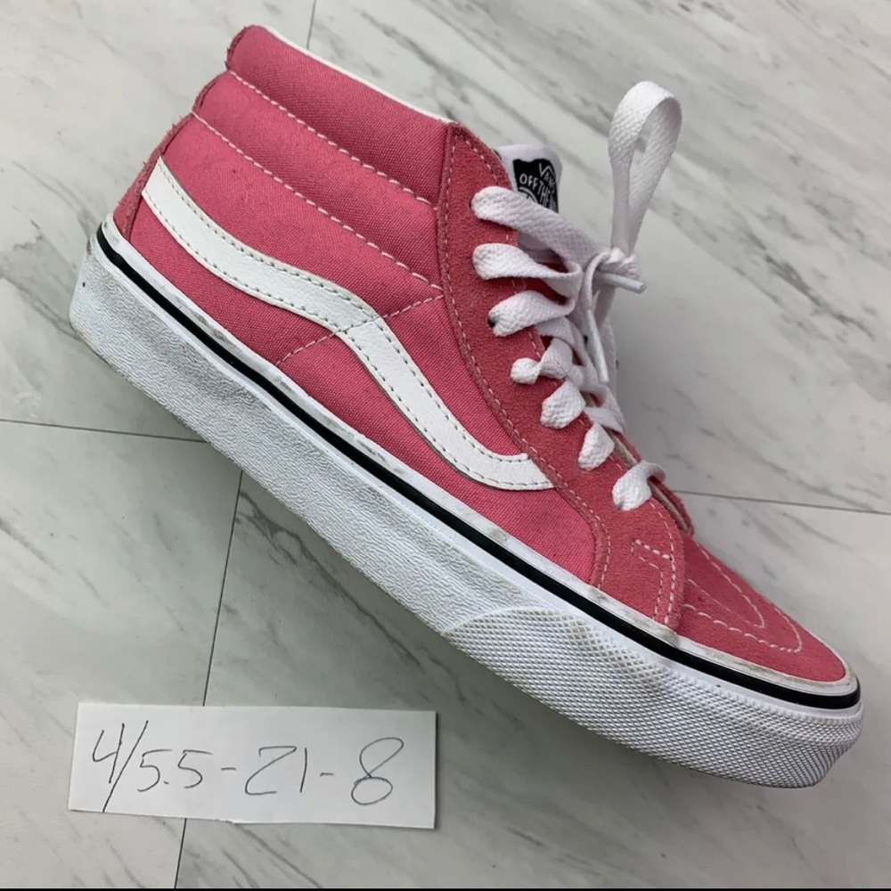 •Vans High Top Pink White Old Skool Sneakers (Women’s Size 5.5)
